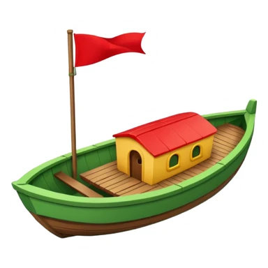 green boat in cartoon having a small place to live and a small red flag on it sticker