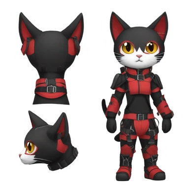 Edgy cool anthro black red cat Fakemon warrior harness collar techwear sticker