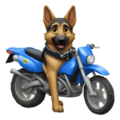 German shepherd on a blue dirt bike  sticker