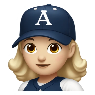 White girl with Black long hair, who wearing navy ballcap emblazoned with a red G initial and wearing baseball uniform sticker