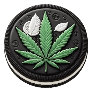 black and white oreo cookies with cannabis leaf sticker