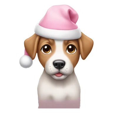 cute puppy wearing light pink christmas hat sticker