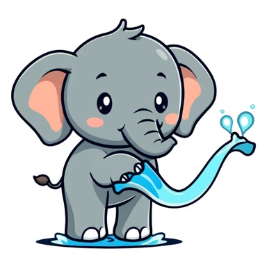 cartoon elephant spraying water from trunk sticker