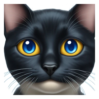 realistic black cat portrait with one eye blurry and blue sticker
