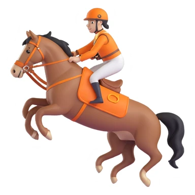 Hermès-style horse jumping with orange and gold harness, luxury, 3D style, white or transparent background sticker