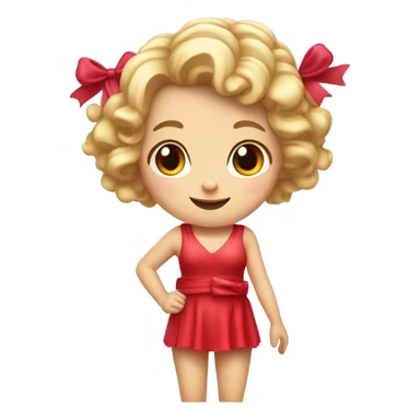 Realistic isolated Caucasian female cupid character with short curly blonde hair holding up peace fingers with red and pink outfit and red bow in her hair. sticker