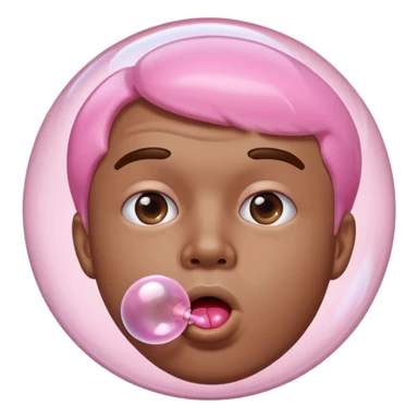 the guy is making a buuble of a chewing gum
 sticker