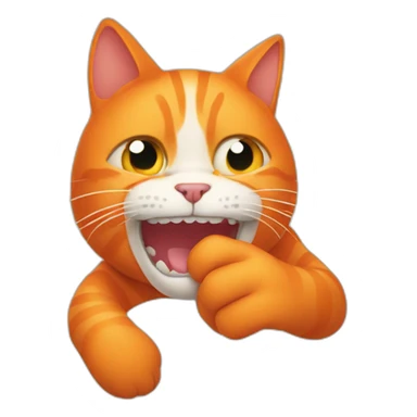 Orange cat bites a hand sticker