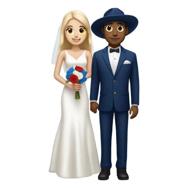 Puerto rican beard short hair with blue hat and navy blue suit getting Married with blond long hair girl with white  wedding dress  sticker