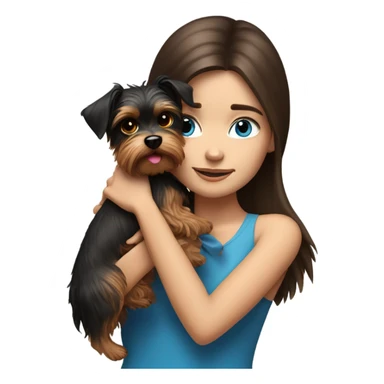 Realistic brunette girl with bright blue eyes hugging Yorkshire terrier  sticker