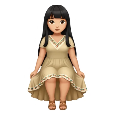 Latina girl with bangs black long hair plus size dress and crossed legs sticker