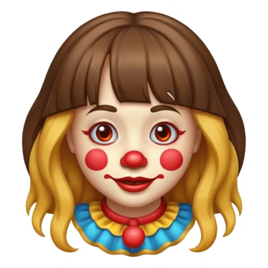 A clown emoji with brunette bangs long hair sticker