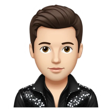 Dan Miller, pop singer from O-Town with light skin, dark brown hair, black sequin outfit sticker