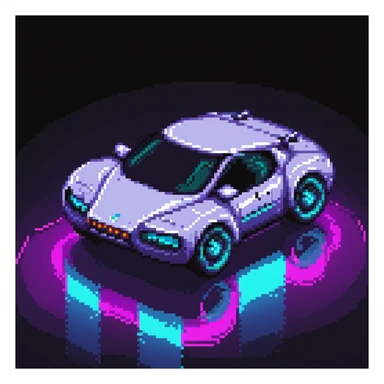 Futuristic hovering car on a neon road at night sticker