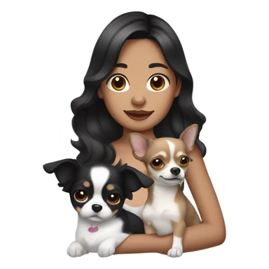 Wavy black hair Filipina with Chihuahua black and white. sticker