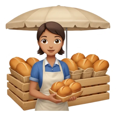 Shopper with small bread loaf,Farmers’ Market, background bakery shop, market. sticker