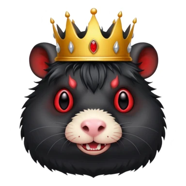 entirely black guinea pig, full body, red demonic eyes, demon crown, evil grin sticker