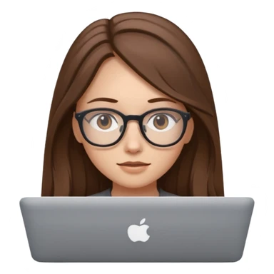 Girl in glasses,brown long hair,with gray MacBook sticker