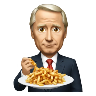 The Russian president is eating a poutine sticker