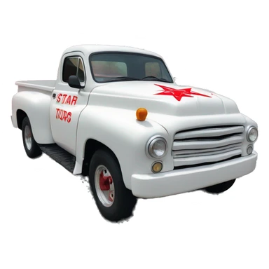 white pick up truck that says star line tours in red ink sticker
