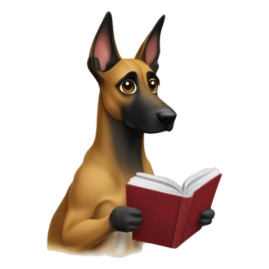 malinois prends des notes avec un livre sticker