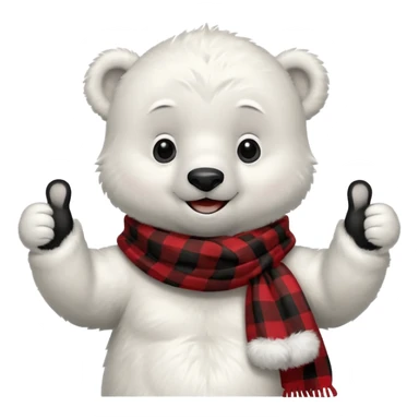 baby Polar Bear, smiling, thumbs up, wearing red Checkered Triangle scarf sticker