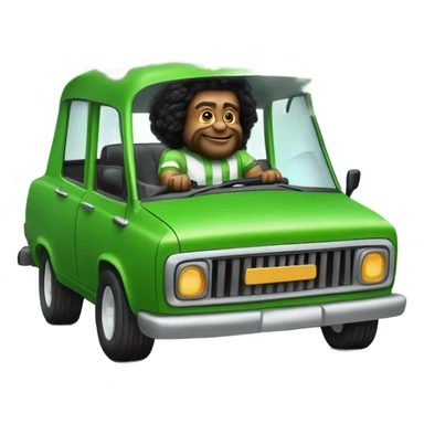 realistic portrait of bearded man Oompa, Loompa, puffing, big clouds while riding in a green Lowrider sticker