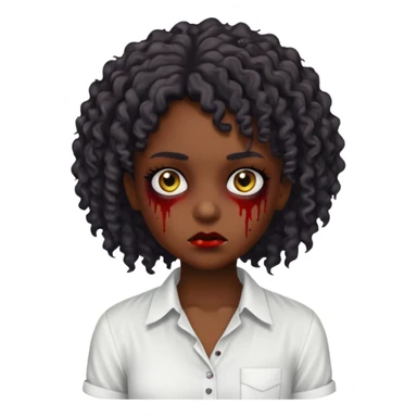 a curly haired emo zombie with a white blouse and dark skin sticker