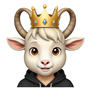 Goat with horns wearing black hoodie and a royal crown love sticker