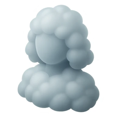 person made entirely of white fluffy convex clouds, shoulder length, front view, matte glass style sticker