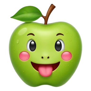 create a green apple showing the tongue on IOS style same pattern as the real iphone emojis, should look cute sticker
