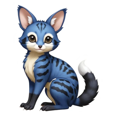 Dark-cobalt-blue, black-pointed, soft realistic romantic vintage antique divine beautiful elegant pretty precious cute young youthful  Fakémon-Pokémon-alien-opossum-squirrel-feline-serval-caracal-chinchilla-Minccino-Cinccino-Meowstic-rodent-hybrid-creature with a big fluffy bushy tail (full body) sticker