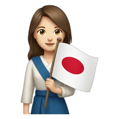 Girl with brown hair and blue eyes holding the flag of Japan sticker