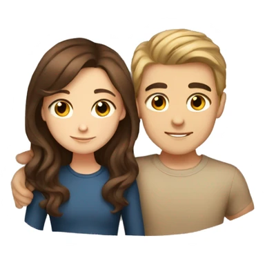 white girl with blue eyes and brown hair boy with tan skin brown hair hugging  sticker