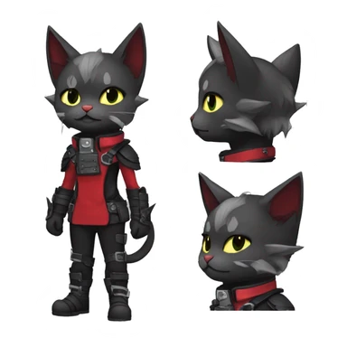 cool cute edgy elegant beautiful black grey punk techwear red fantasy nargacuga-bat-cat-Fakemon collar harness warrior full body sticker