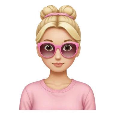 Blonde lady with her hair in a bun working with soft pink clothes and sun glasses sticker