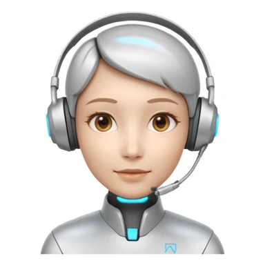AI Call Agent holo-human-like Cyber AI face, warm, calm and friendly. Holographic look.Soft AI face with a listening, welcoming expression, minimal facial lines, calm eyes. Light headset. sticker