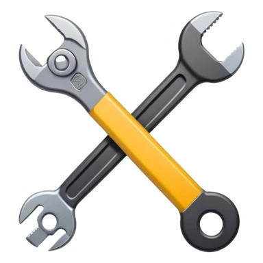 A flat-style illustration of a crossed pencil and wrench icon. Clean, minimal, black icon on white background, cartoon style, iOS emoji aesthetic. sticker