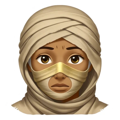 Regal and timeless, fully wrapped in meticulously aged bandages, even its face veiled in layers of ancient cloth with only faint glimpses of deep, solemn eyes peering through, adorned with faded gold accents, exuding an air of forgotten majesty and solemn duty, highly detailed, softly glowing, evoking the dignified mystery of an eternal guardian watching over lost secrets! sticker