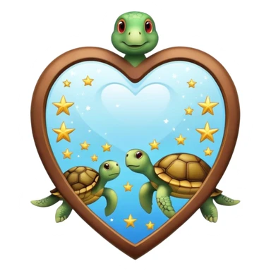 Heart shaped Mirror with turtle and stars sticker