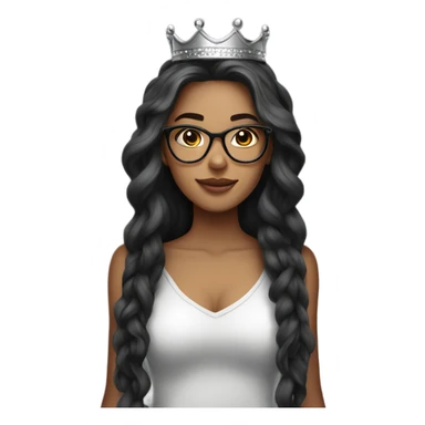 Beautiful girl, long hair, tattoos, glasses and a crown sticker