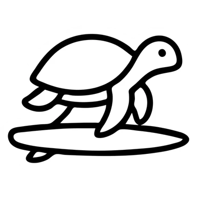 surfing turtle, outlined icon style, no fill, simple and clear sticker