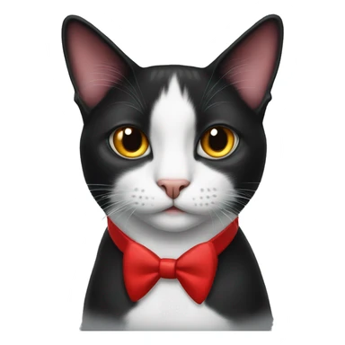Tuxedo cat with a red collar sticker
