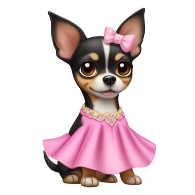 black & tan chihuahua puppy wearing a pink princess dress sticker