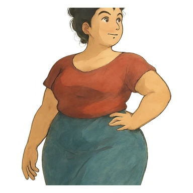 ghibli style soft and artistic illustration of a confident woman with a curvy figure sticker