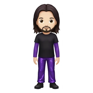 Jonathan Davis with light skin, long dark brown hair, purple sequin pants sticker