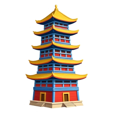 Dong minority drum tower wooden building, simplified emoji style with bold outlines and bright colors, cartoon style traditional wooden tower sticker