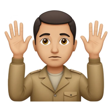 surrenders, portray an authentic 1980 Iraqi with a sad face and raised hands sticker