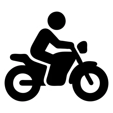 A motorcycle in a black filled icon style, with a rider. sticker