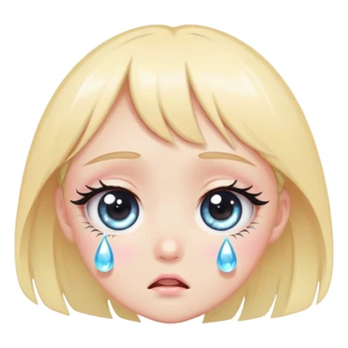 Cute anime-style crying girl eye, big round eye with a teardrop falling down, sparkly pupil, long lashes, soft pastel colors, kawaii emoji aestheti sticker